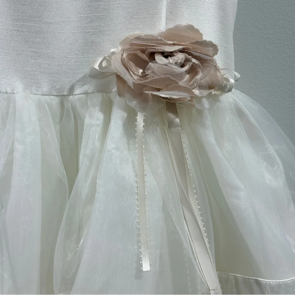 Girls Flower Girl Dress Ivory Organza Formal Holiday Size 6 Holiday Festive - Picture 3 of 8